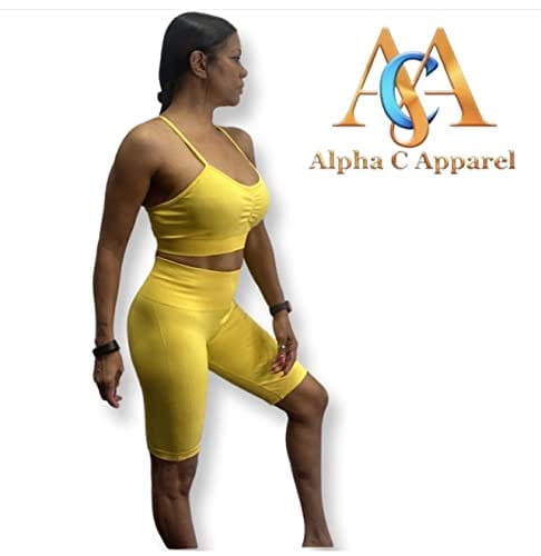 Two Piece Yoga Set Scrunch Butt Legging and Sports Bra Yellow Women Amazon