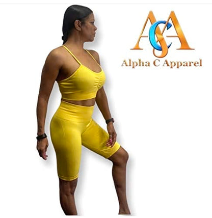 Two Piece Yoga Set Scrunch Butt Sports Bra Yellow yoga set Women Amazon