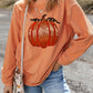 Apricot Crinkle Ribbed Halloween Sequin Pumpkin Graphic Sweatshirt