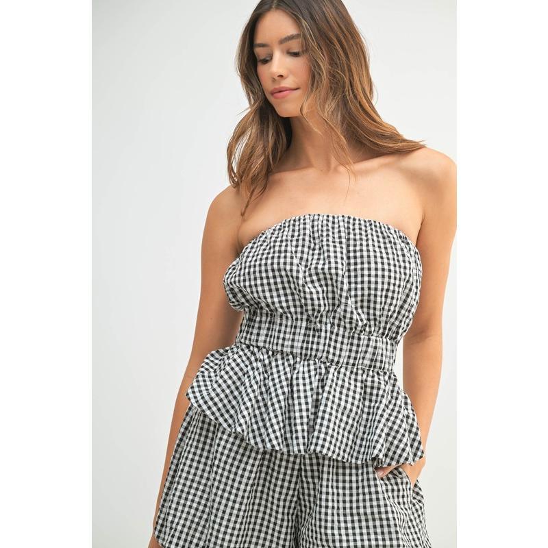 MABLE Gingham Tube Top and Shorts Set