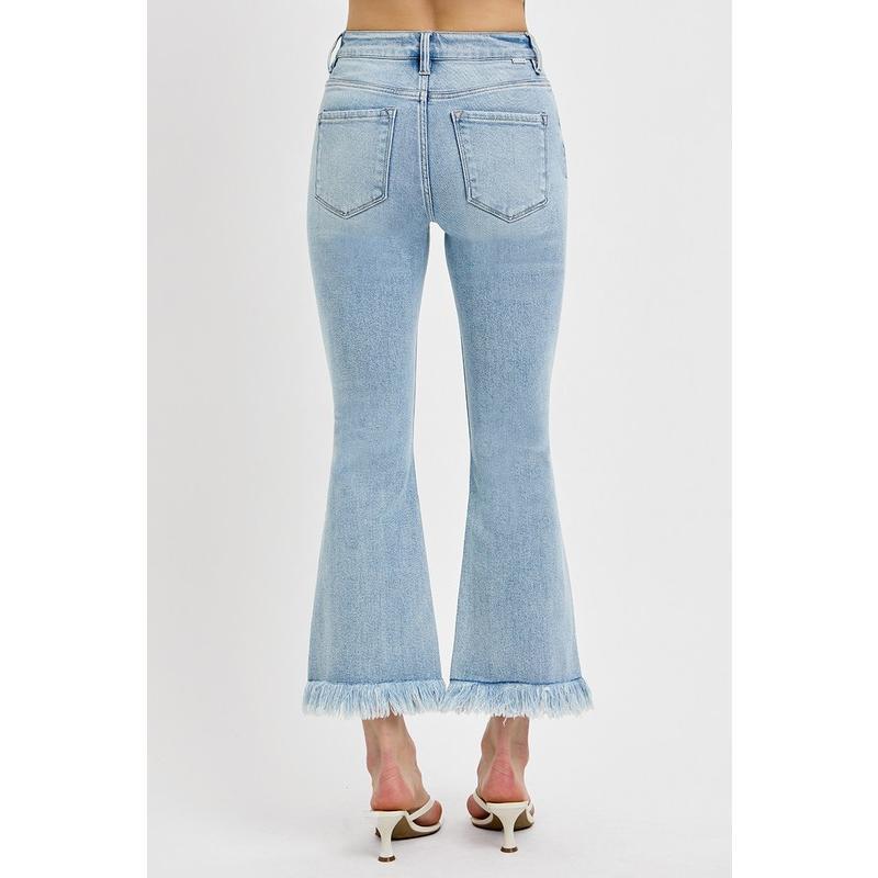 RISEN Full Size Raw Hem Distressed Cropped Flare Jeans Plus Size