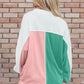 Pink Colorblock Ribbed Collared Oversized Sweatshirt