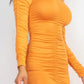 Ruched Long Sleeve Midi Dress CCWHOLESALECLOTHING