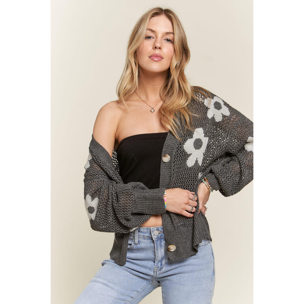 Alpha Plus Size Lightweight Floral Sweater Cardigan