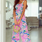 Pink Abstract Floral Painting Smocked Wide Leg Jumpsuit