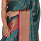 Teal Color Benarasi Tanchoi Silk Sari With Pattu Border