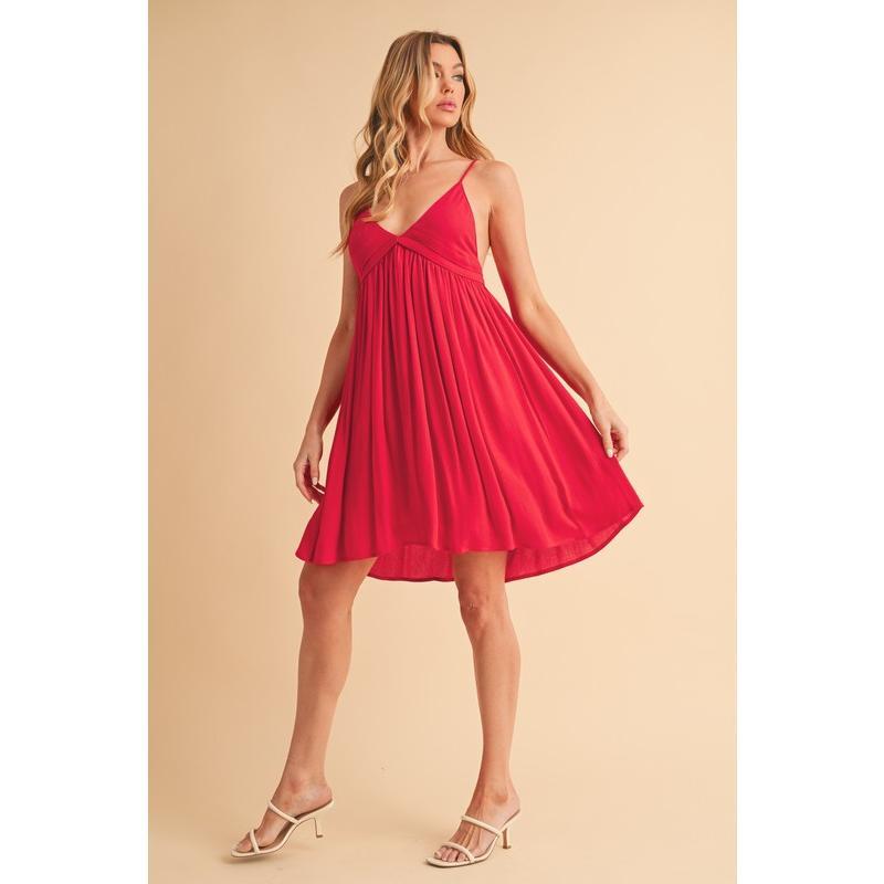 Aemi + Co Ruched Plunge Mini Cami Dress