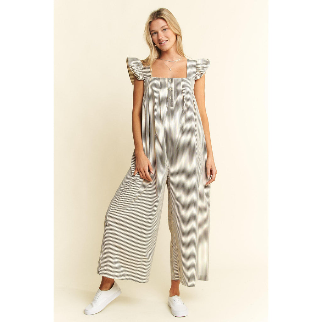 Jade By Jane Stripe Sleeveless Ruffle Jumpsuit