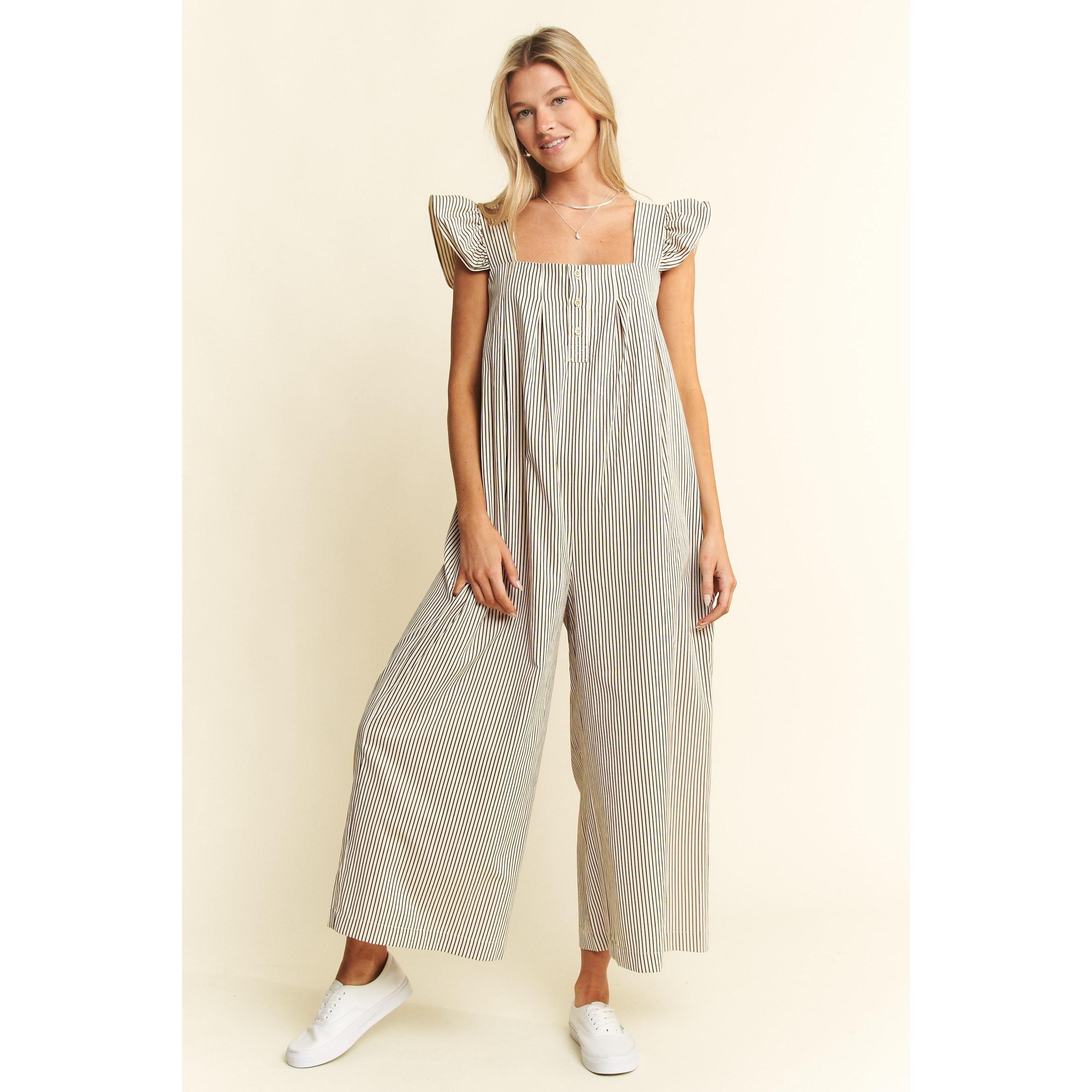 Jade By Jane Stripe Sleeveless Ruffle Jumpsuit