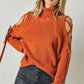 Solid Turtleneck Cutout Long Sleeve Sweater Davi & Dani Rust / S