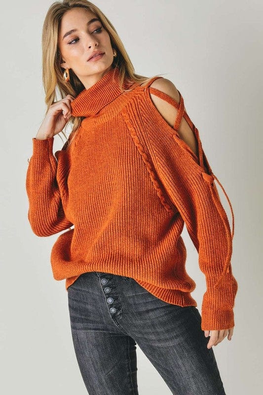 Solid Turtleneck Cutout Long Sleeve Sweater Davi & Dani