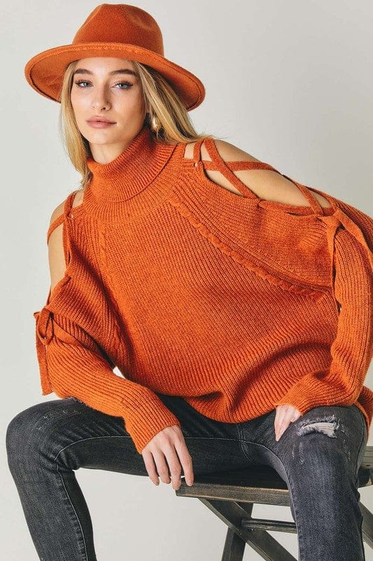 Solid Turtleneck Cutout Long Sleeve Sweater Davi & Dani