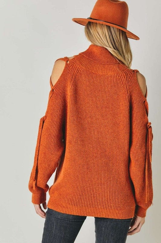 Solid Turtleneck Cutout Long Sleeve Sweater Davi & Dani