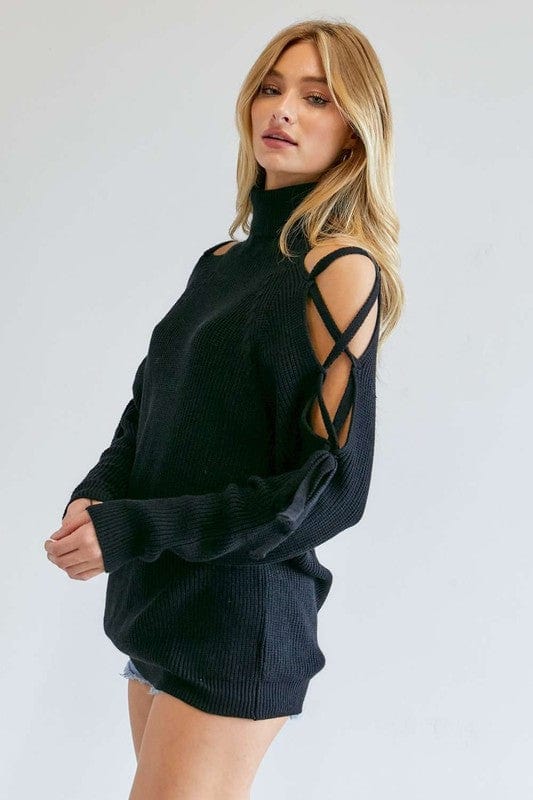 Solid Turtleneck Cutout Long Sleeve Sweater Davi & Dani