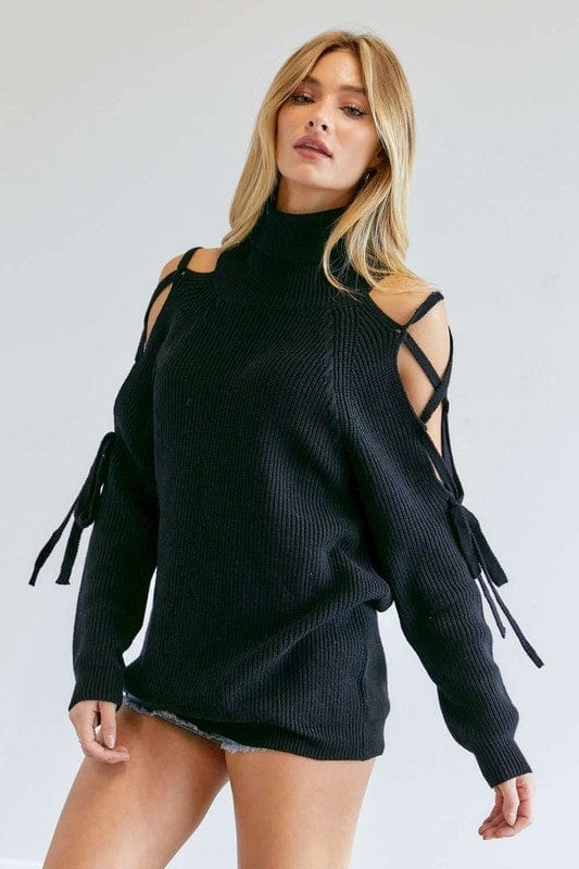 Solid Turtleneck Cutout Long Sleeve Sweater Davi & Dani