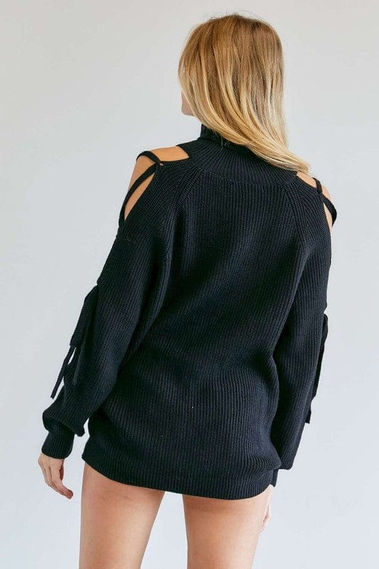 Solid Turtleneck Cutout Long Sleeve Sweater Davi & Dani