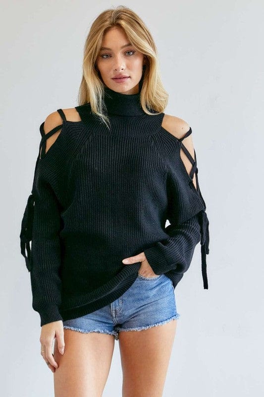 Solid Turtleneck Cutout Long Sleeve Sweater Davi & Dani