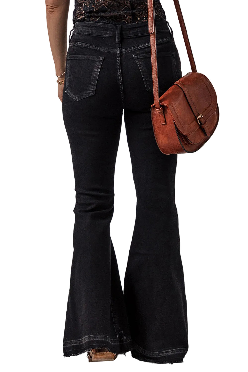 Black High Waist Button Front Flare Jeans