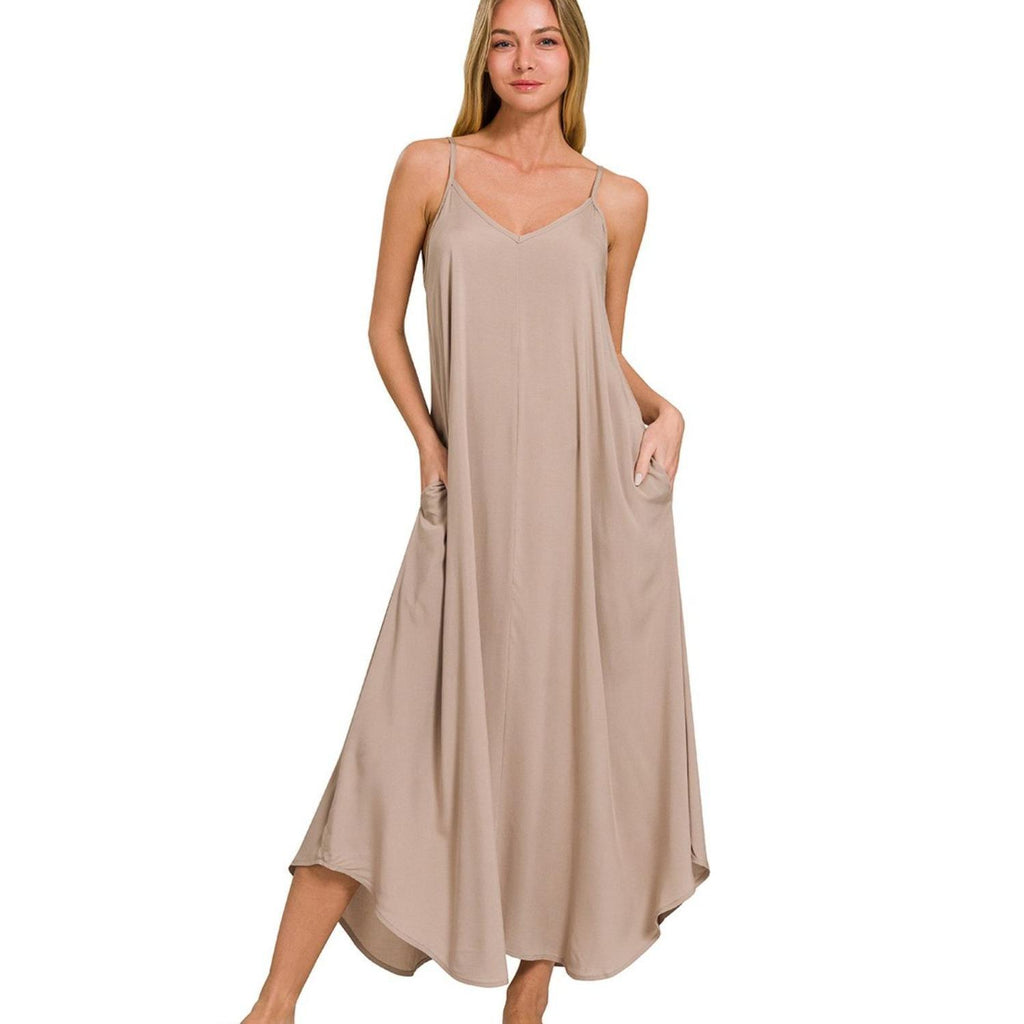 Zenana Woven Arc Hem Cami Dress With Flowy Pockets