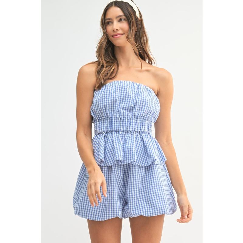 MABLE Gingham Tube Top and Shorts Set