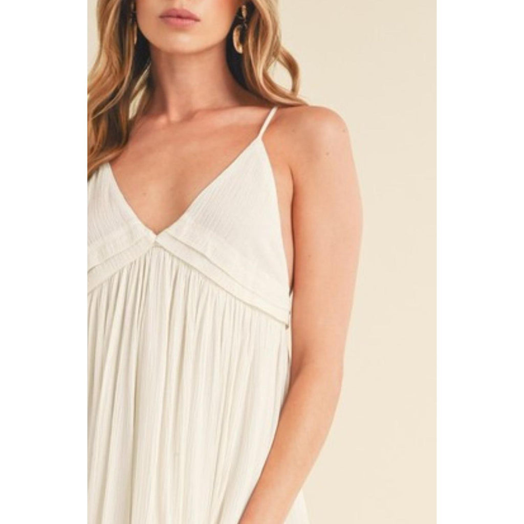 Aemi + Co Ruched Plunge Mini Cami Dress