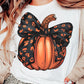 White Halloween Bowknot Pumpkin Graphic Crewneck T Shirt