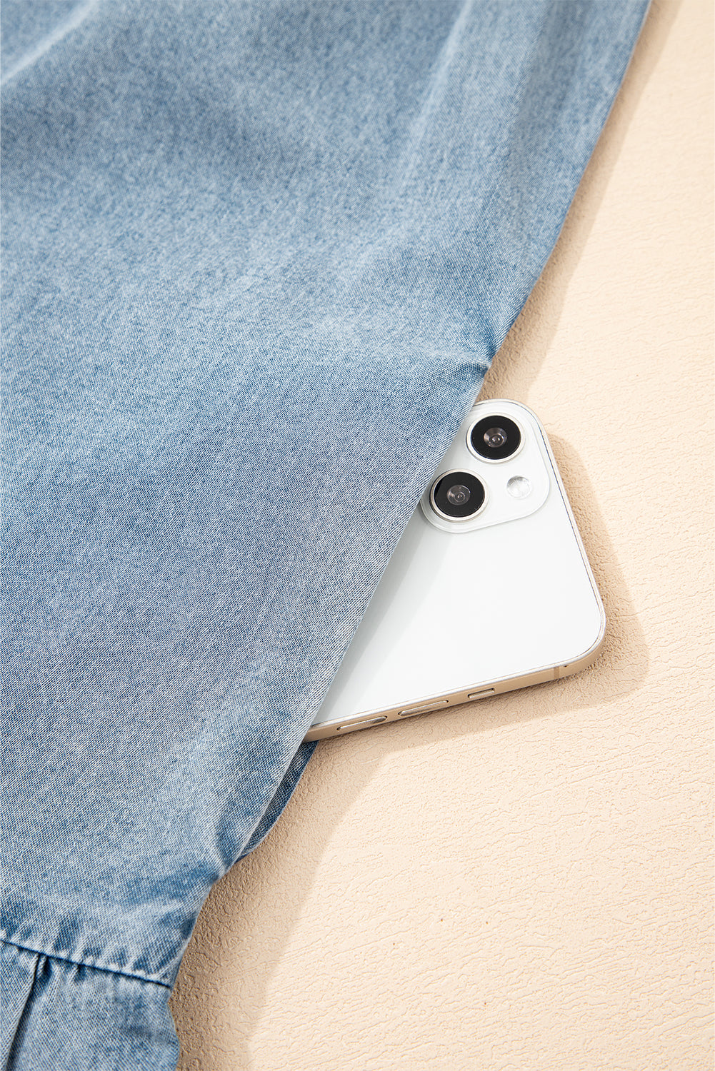 Real Teal Bowknot Neck Sleeveless Ruffled Chambray Dress