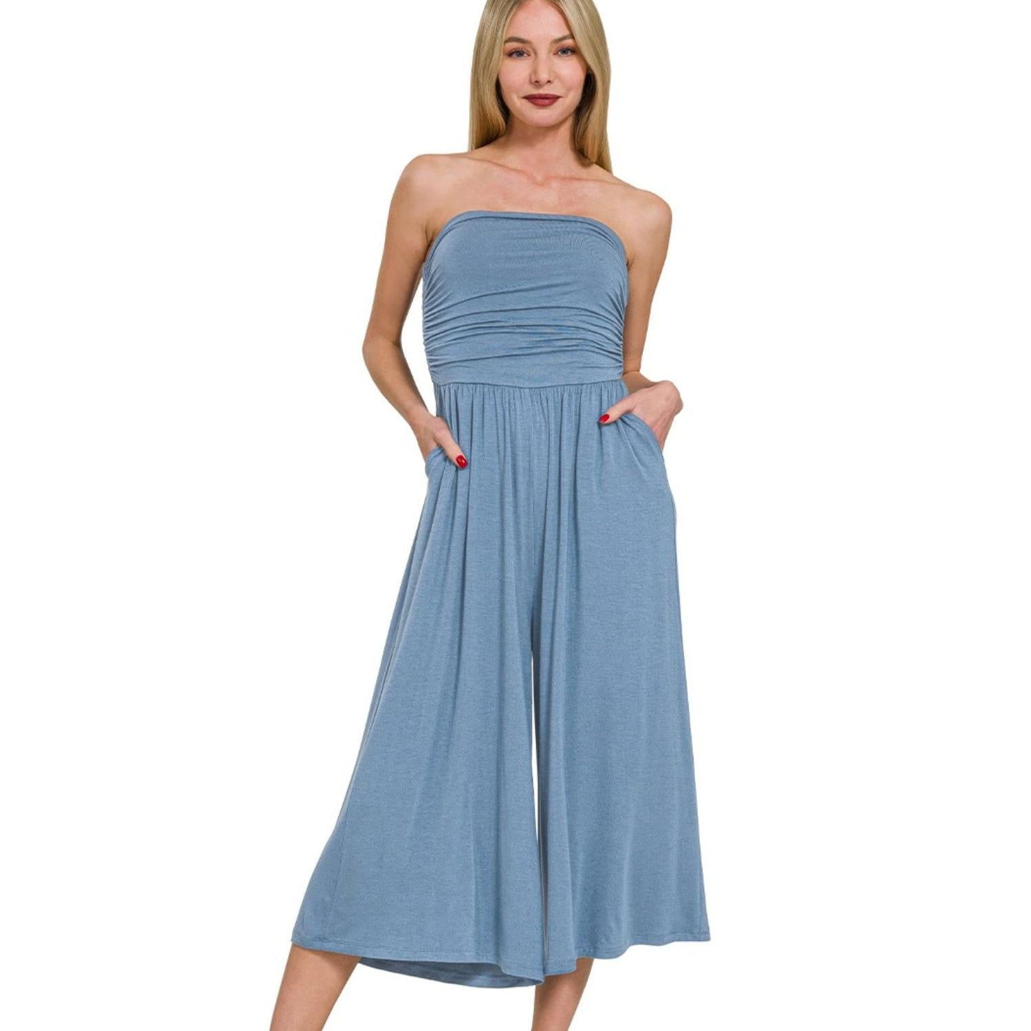 Zenana Double Layered Strapless Tube Top Jumpsuit