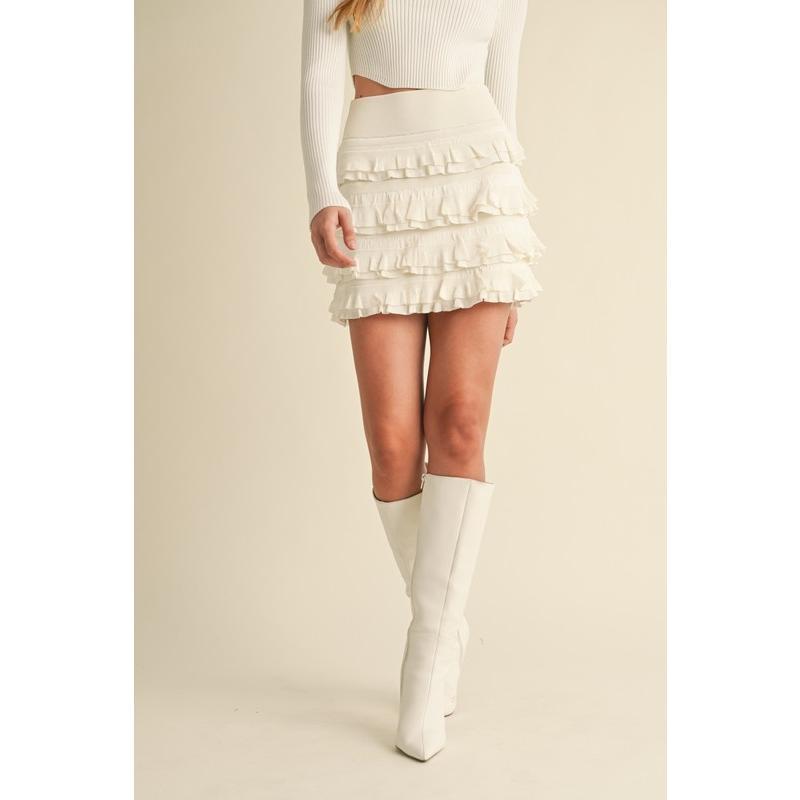 MABLE Ruffled Detail High Waist Knit Mini Skirt