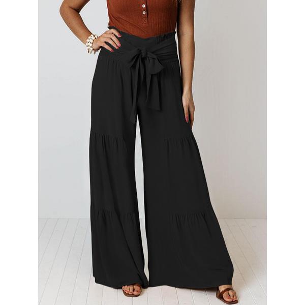 Alpha C Apparel Wide Leg A Line Tie Waist Pants Casual Comfortable
