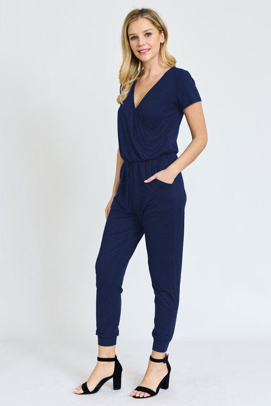 Short Sleeve Jogger Jumpsuit Casual EG fashion Navy / 1X