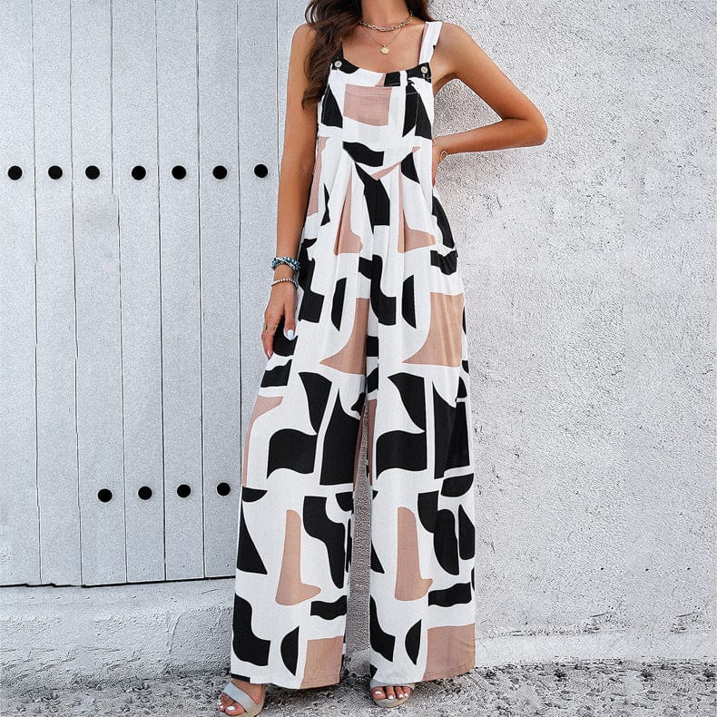 Fashion Print Square Neck Jumpsuit With Pockets Spring Summer Casual Loose Overalls Womens Clothing jumpsuit EG fashion Coffee / L