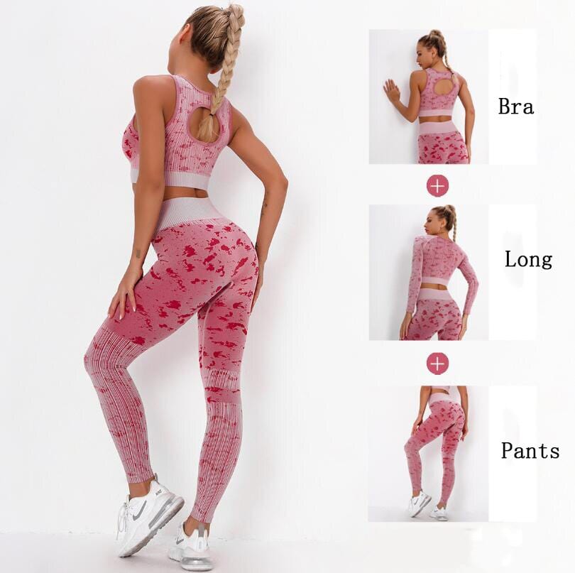 Yoga Sweat Suit 3 Pieces Sportswear Sports Shirts Bra Crop Long Top Leggings Pants Gym Fitness Tracksuit Workout Set 2 piece eprolo Wine Red 3pcs set / XS