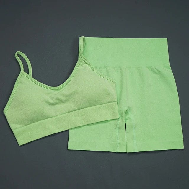 Seamless Women Yoga Set Sports Bra Sports Shorts Fitness Wear Outfit 2 Piece Gym Yoga suits Workout Suits Gym Set Sports suits eprolo Bra Shorts  green / S