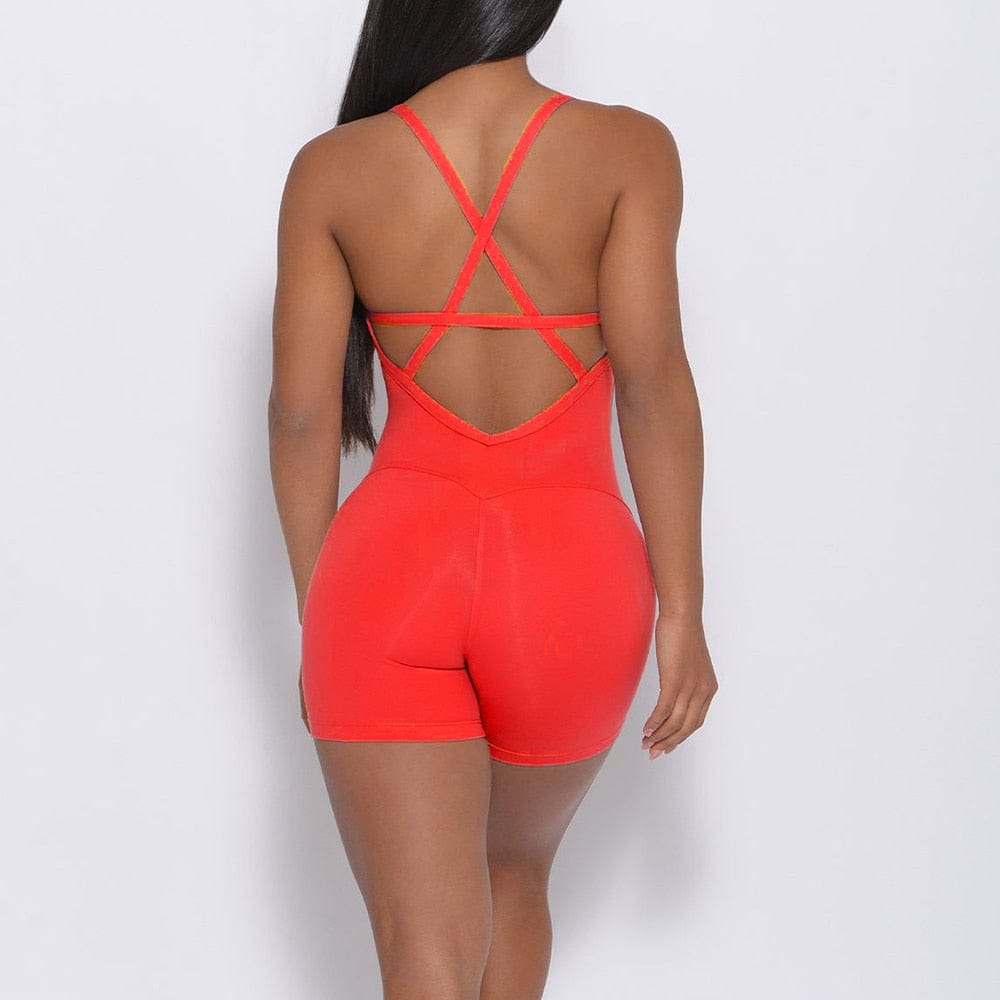 Women Yoga Backless Jumpsuit Workout Catsuit Bodysuit Sleeveless Gym Bodycon Romper Sportswear Fitness Yoga Suit Sexy One Piece jumpsuit eprolo Red / S