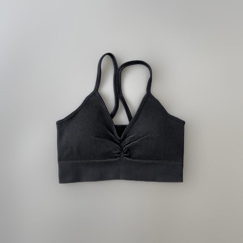 Copy of Seamless Ribbed Sports Bra Women Yoga Crop Top Padded Push Up Workout Tank Top sports bra crop top eprolo Black / S