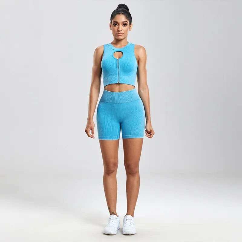 NORMOV Zipper Yoga Sets Seamless 1/2 PCS Sports Suits 2023 Summer Gym Set Women Wash Fitness Set Running Bra High Waist Shorts yoga set eprolo