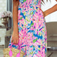 Pink Abstract Floral Painting Smocked Wide Leg Jumpsuit