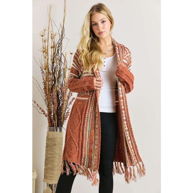 ADORA Fringe Hem Aztec Cardigan