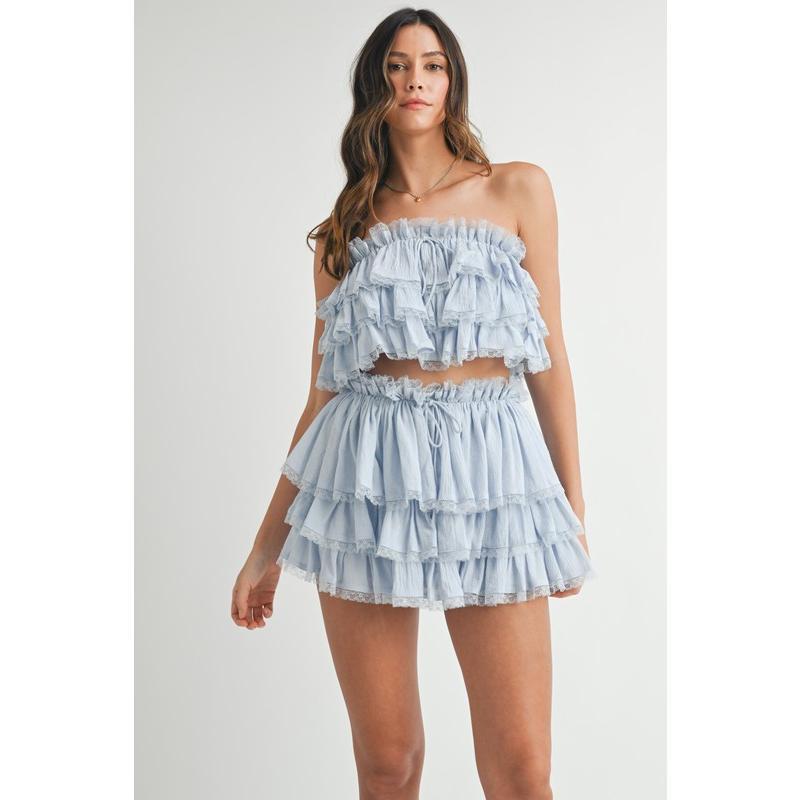 MABLE Ruffle Layered Crop Top and Mini Skirt Set