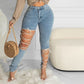 Women Fashion Casual Slinky Jeans Long Pants Women Trousers Cut-Out Lace-up Denim Pants Fashion Casual  Jeans FreeDropship