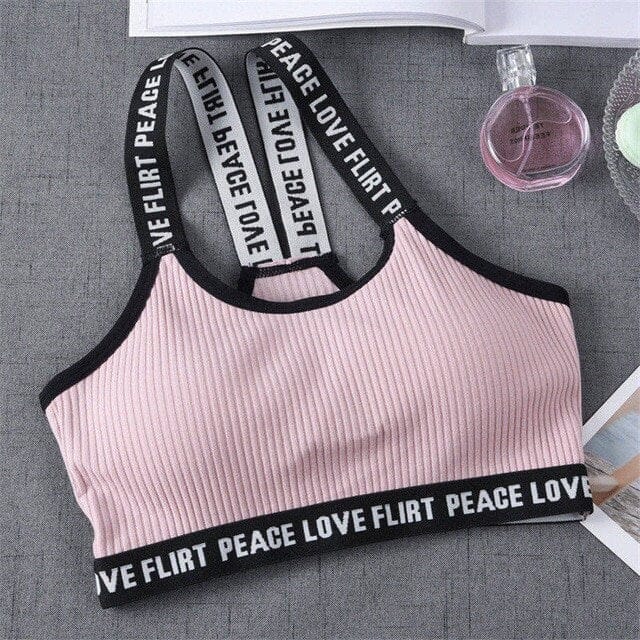 Sport Cropped Top Bra Push Up Running Yoga Bra Cotton Letters Sport Tops For Women Gym Wear Solid Fitness Bra Women Sportswear Hangzhou Huanwei Trading Co., Ltd. Pink / Free Size