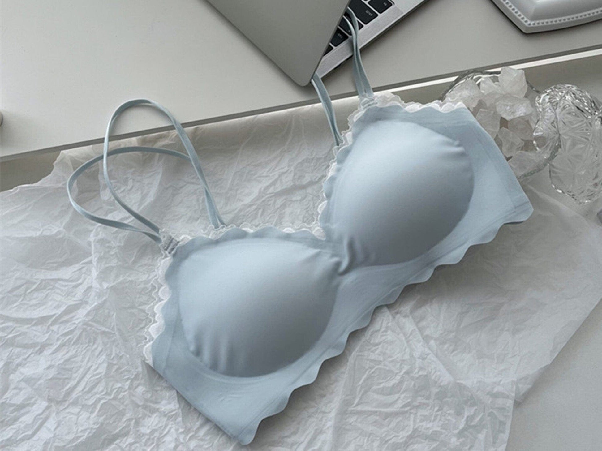 Alpha C Seamless Smooth Wireless lingerie Comfort Thin Padded Support Bralette Push up bra for small breast bra LingerieSetArt Blue / S US women's letter