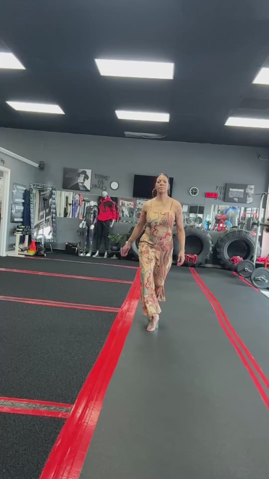 Red Paisley Printed Spaghetti Straps Elegant Wide Leg Jumpsuit