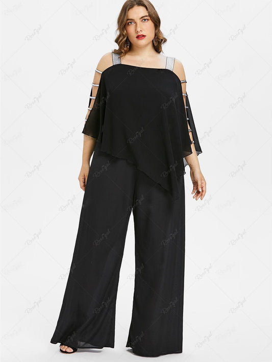 One Piece Plus Size Overlay Ladder Cut Out Wide Leg Jumpsuit Shorts Rosegal