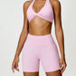 Twisted Halter Neck Bra and Shorts Active Set 2 piece Trendsi Blush Pink / S