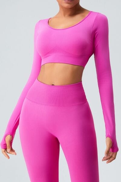 Cutout Round Neck Long Sleeve Active T-Shirt 2 piece Trendsi Hot Pink / S
