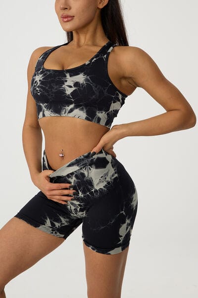 Crisscross Printed Tank and Shorts Active Set Active Wear Trendsi Black / S