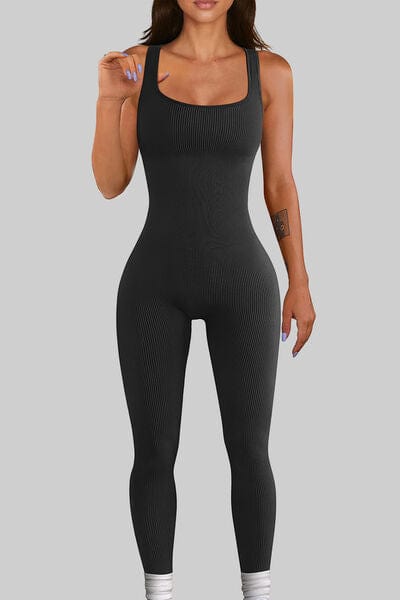 Square Neck Wide Strap Jumpsuit Active Wear Trendsi Black / S