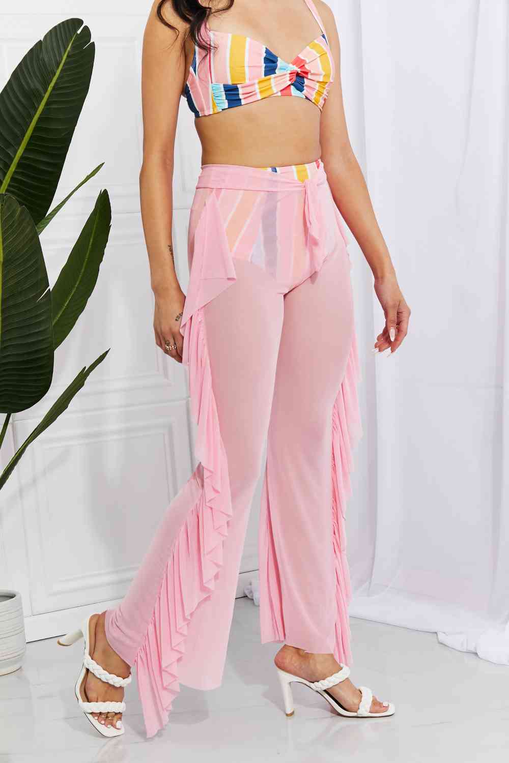 Marina West Swim Take Me To The Beach Mesh Ruffle Cover-Up Pants Active Wear Trendsi Blush Pink / One Size